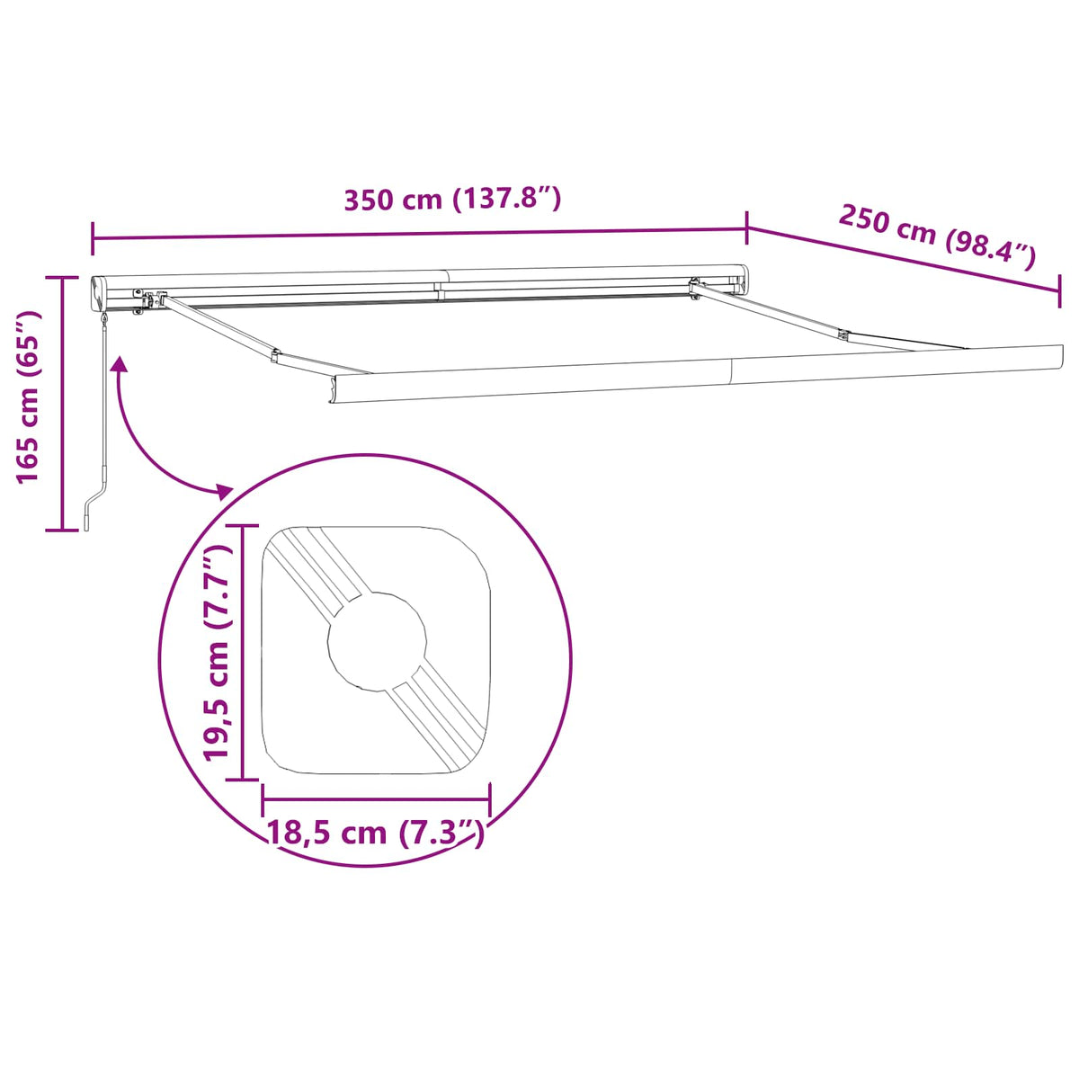 Telaio di tenda manuale 3,5 x 2,5 m Antracite