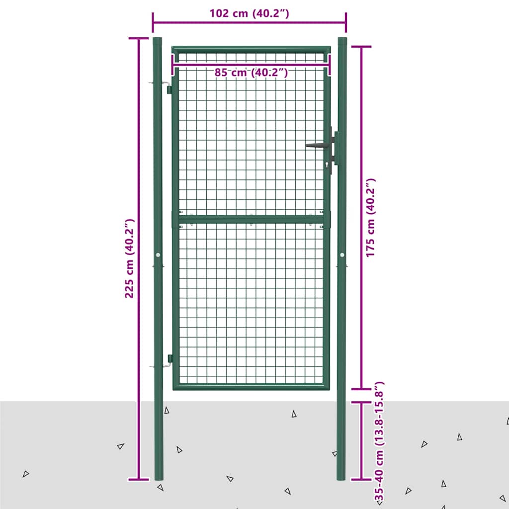 Cancello per Recinzione in Acciaio 100x175 cm Verde | homemem39