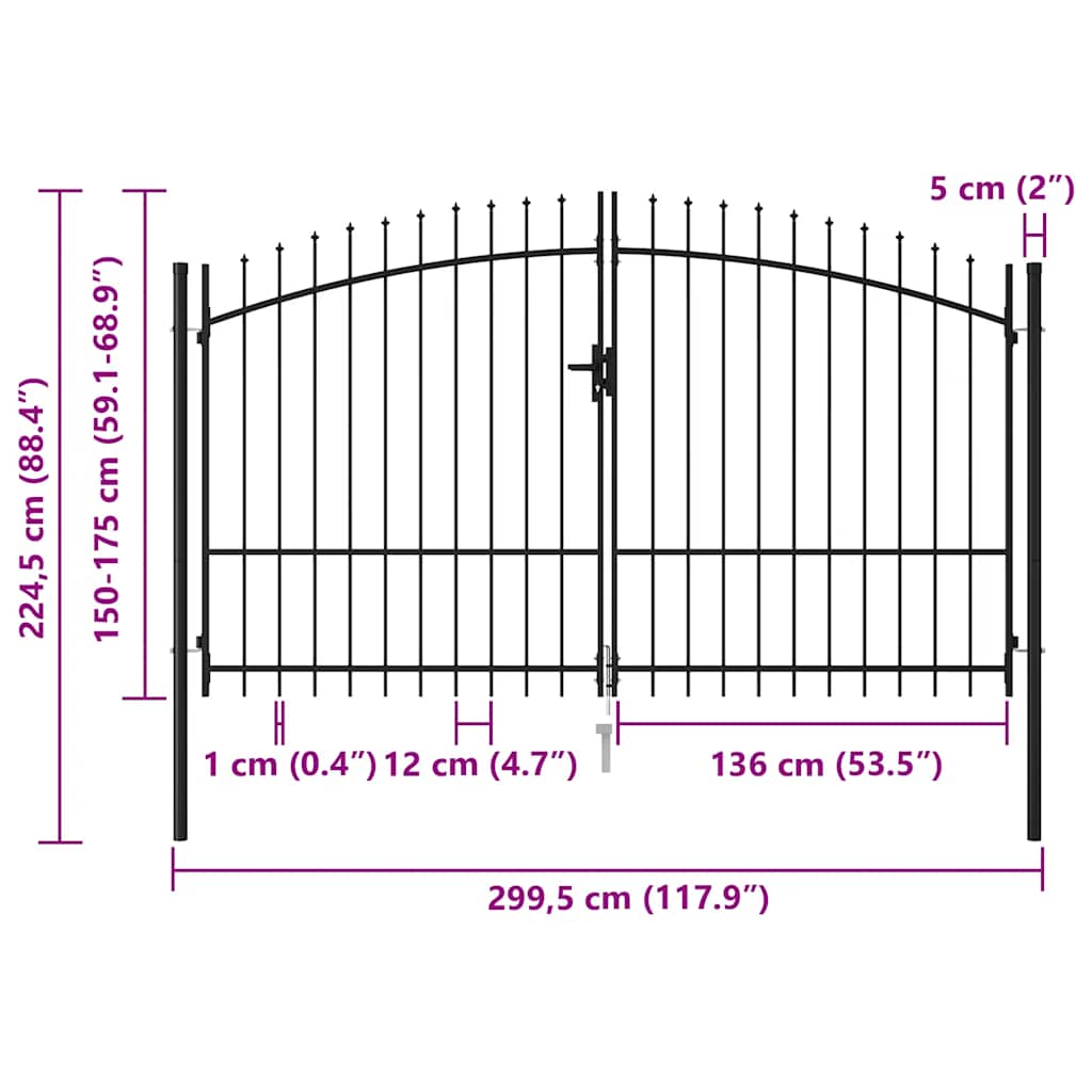 Cancello per recinzione Woerden Doppia porta con punta superiore 299,5x224,5 cm | homemem39