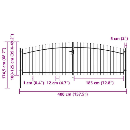 Cancello per recinzione a doppia porta Woerden con punta a lancia 400x174,5 cm | homemem39