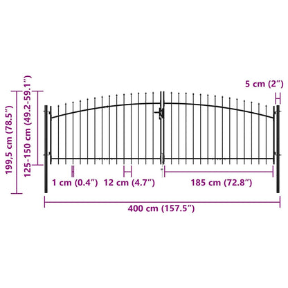 Cancello per recinzione a doppia porta Woerden con punta a lancia 400x199,5 cm | homemem39