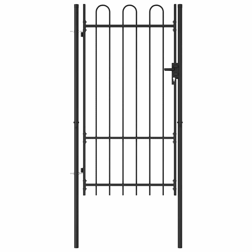 Cancello per recinzione BOXTEL porta singola con parte superiore ad arco in acciaio 1x1,75 m Nero | homemem39