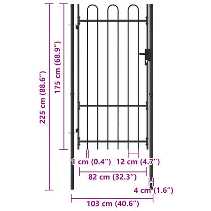 Cancello per recinzione BOXTEL porta singola con parte superiore ad arco in acciaio 1x1,75 m Nero | homemem39