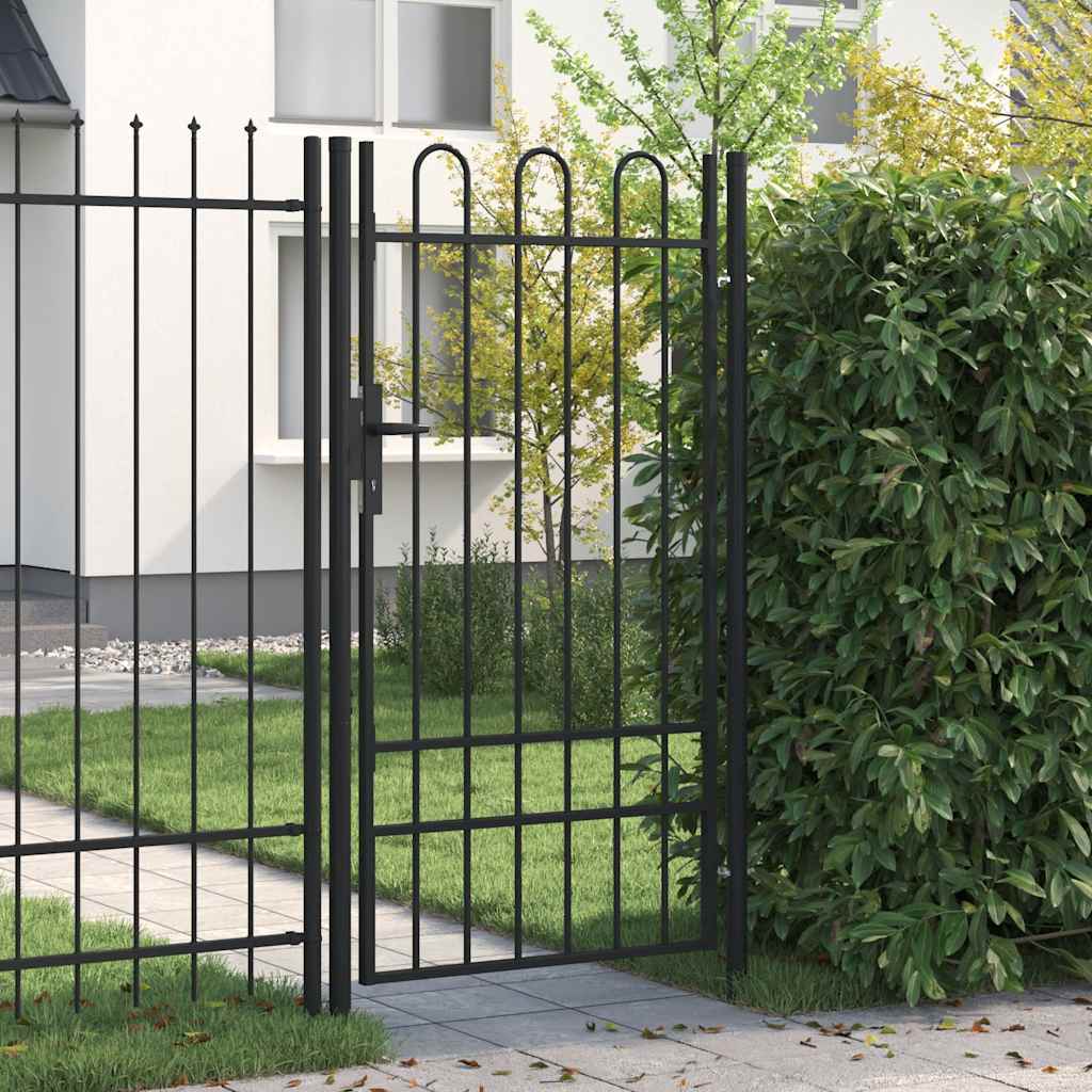 Cancello per recinzione BOXTEL porta singola con parte superiore ad arco in acciaio 1x1,75 m Nero | homemem39