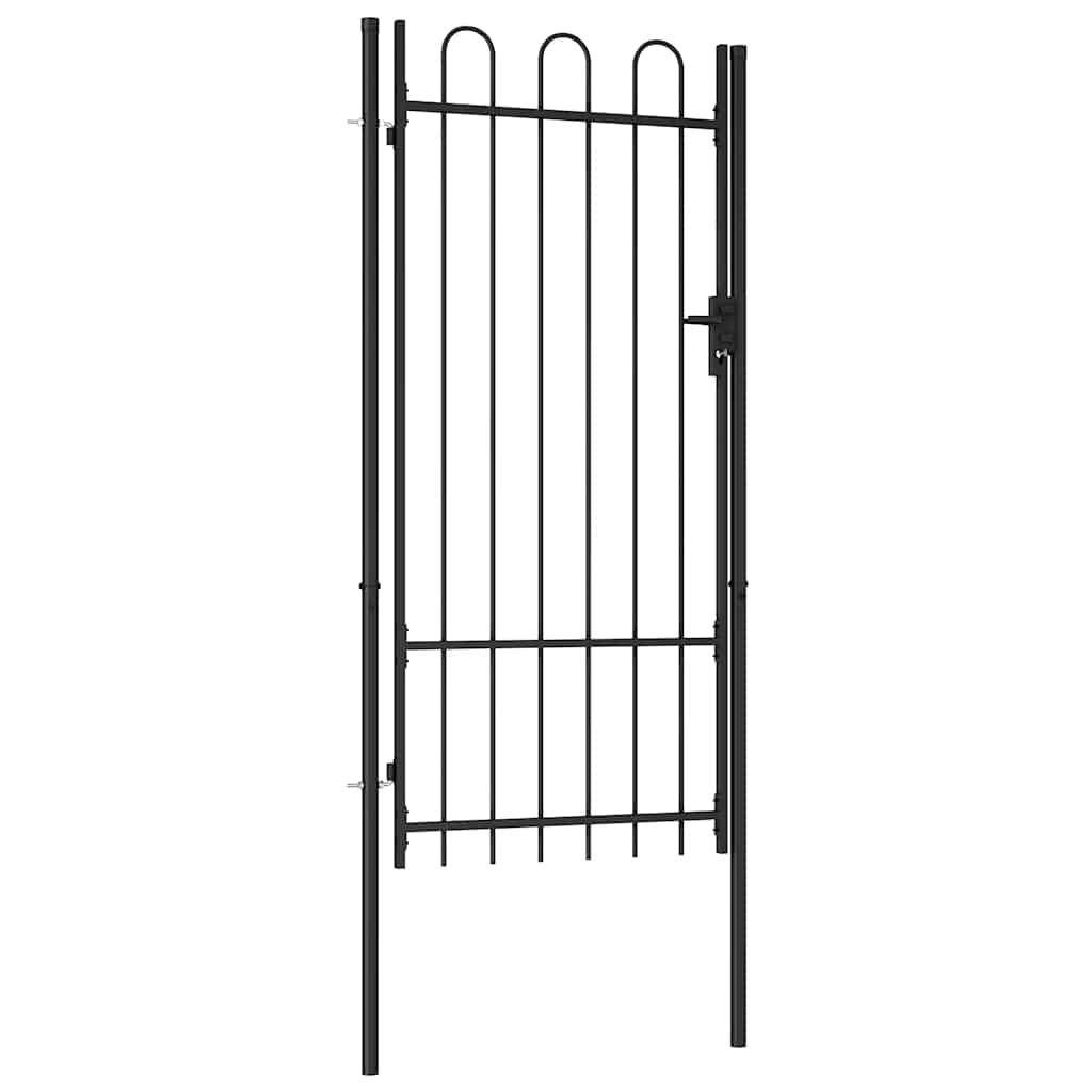 Cancello per recinzione BOXTEL porta singola con parte superiore ad arco in acciaio 1x2 m Nero | homemem39