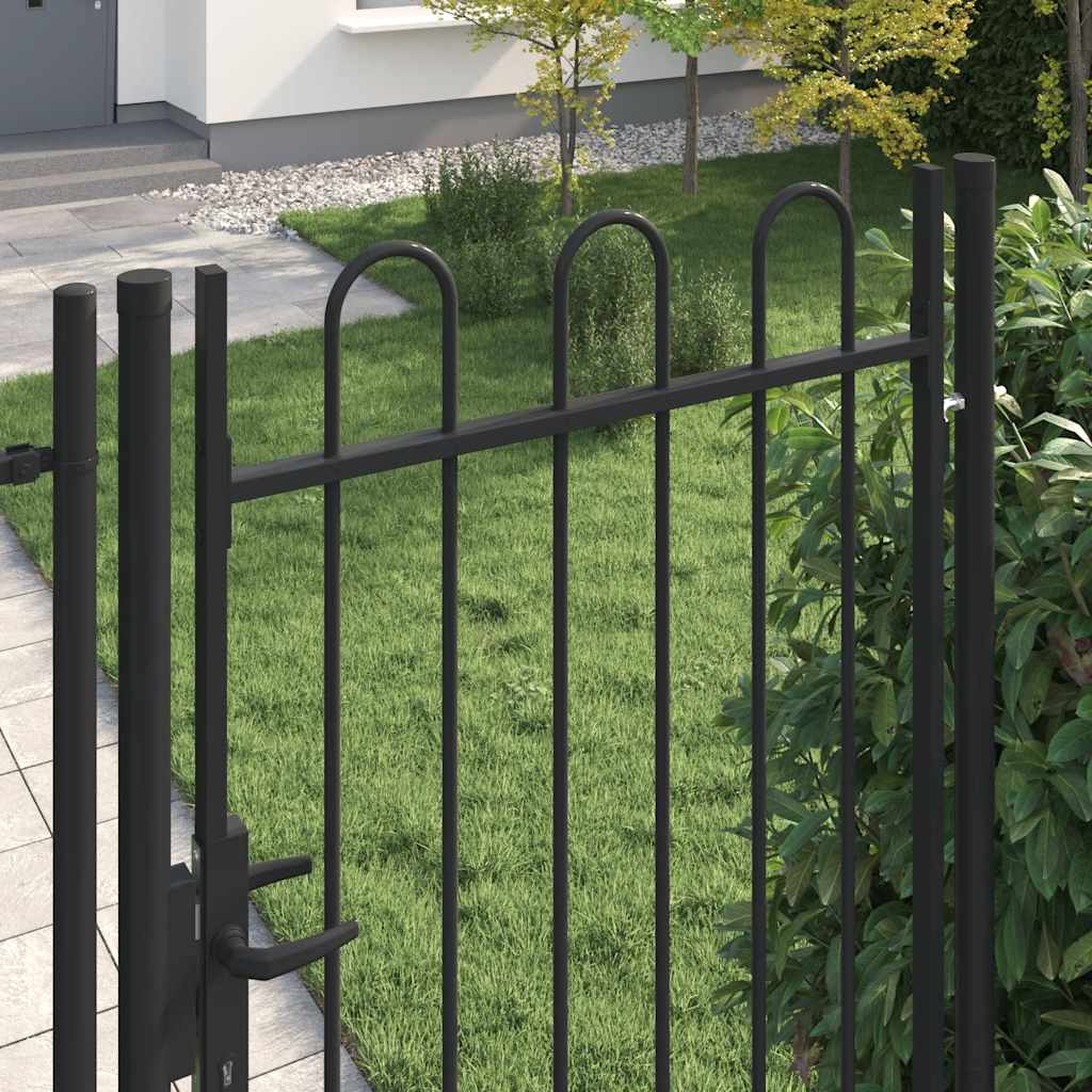Cancello per recinzione BOXTEL porta singola con parte superiore ad arco in acciaio 1x2 m Nero | homemem39