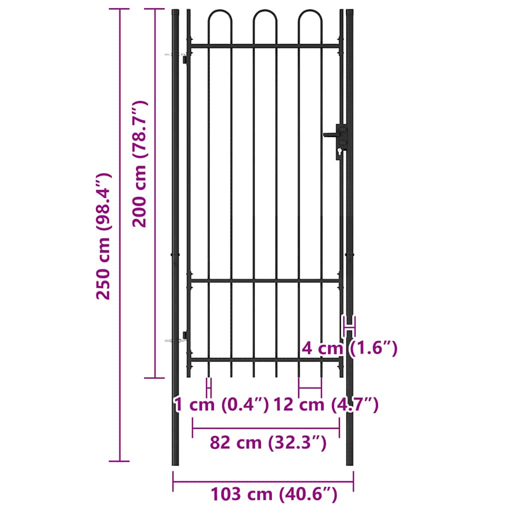 Cancello per recinzione BOXTEL porta singola con parte superiore ad arco in acciaio 1x2 m Nero | homemem39