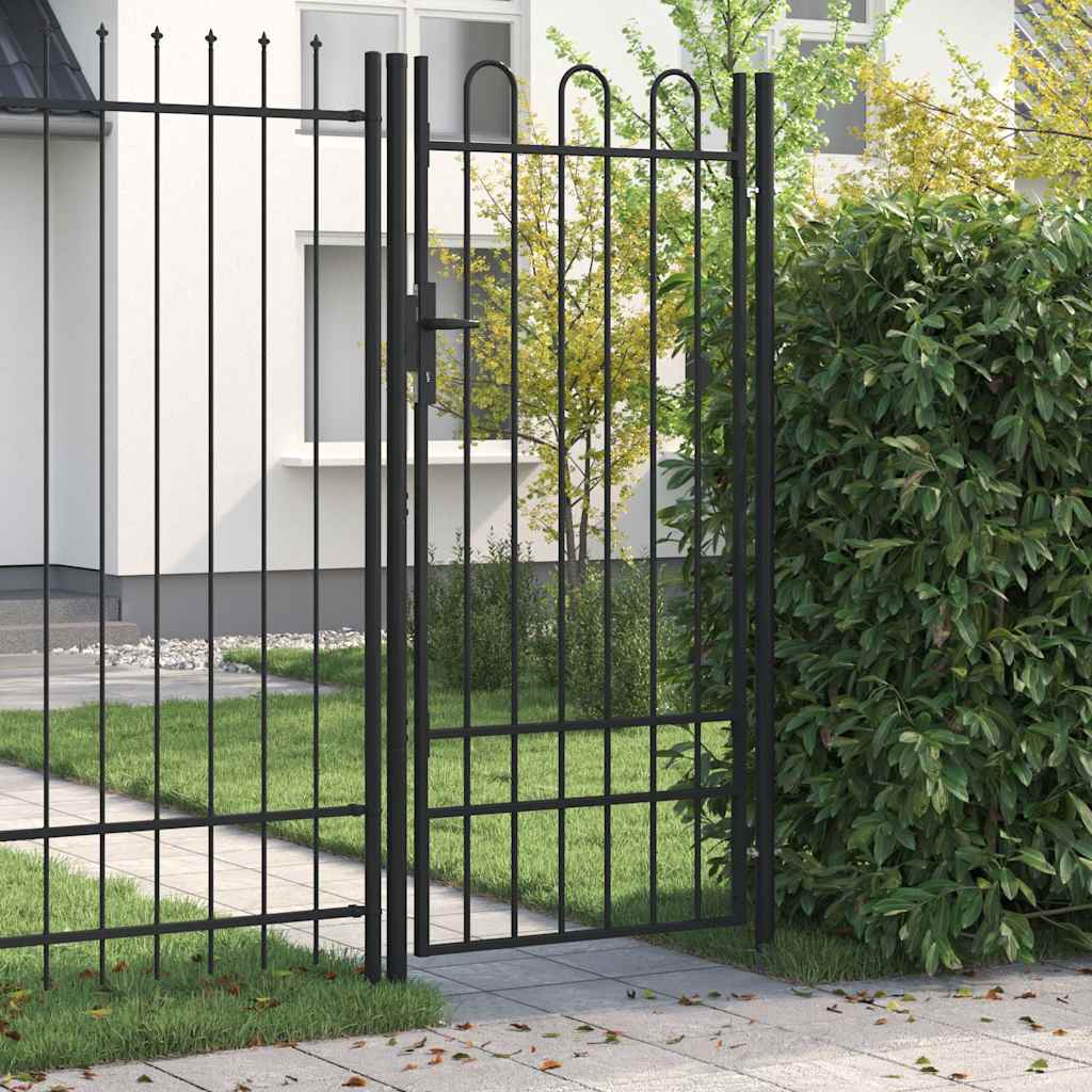 Cancello per recinzione BOXTEL porta singola con parte superiore ad arco in acciaio 1x2 m Nero | homemem39