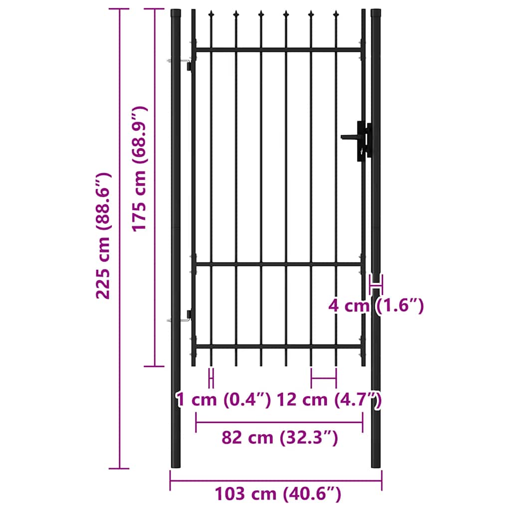 Cancello per recinzione BOXTEL porta singola con punta in acciaio 1x1,75 m Nero | homemem39