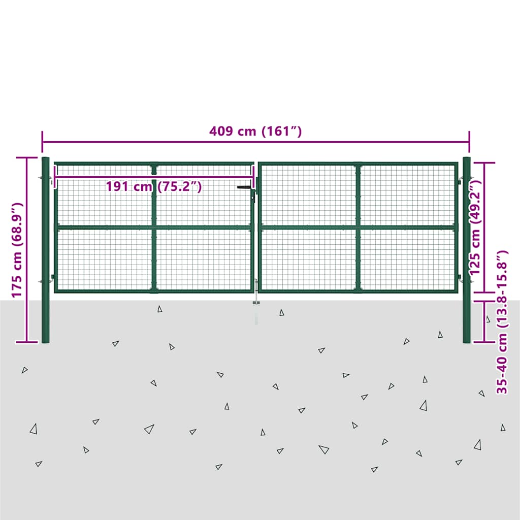 Cancello da Giardino in Rete di Acciaio 400x125 cm Verde | homemem39