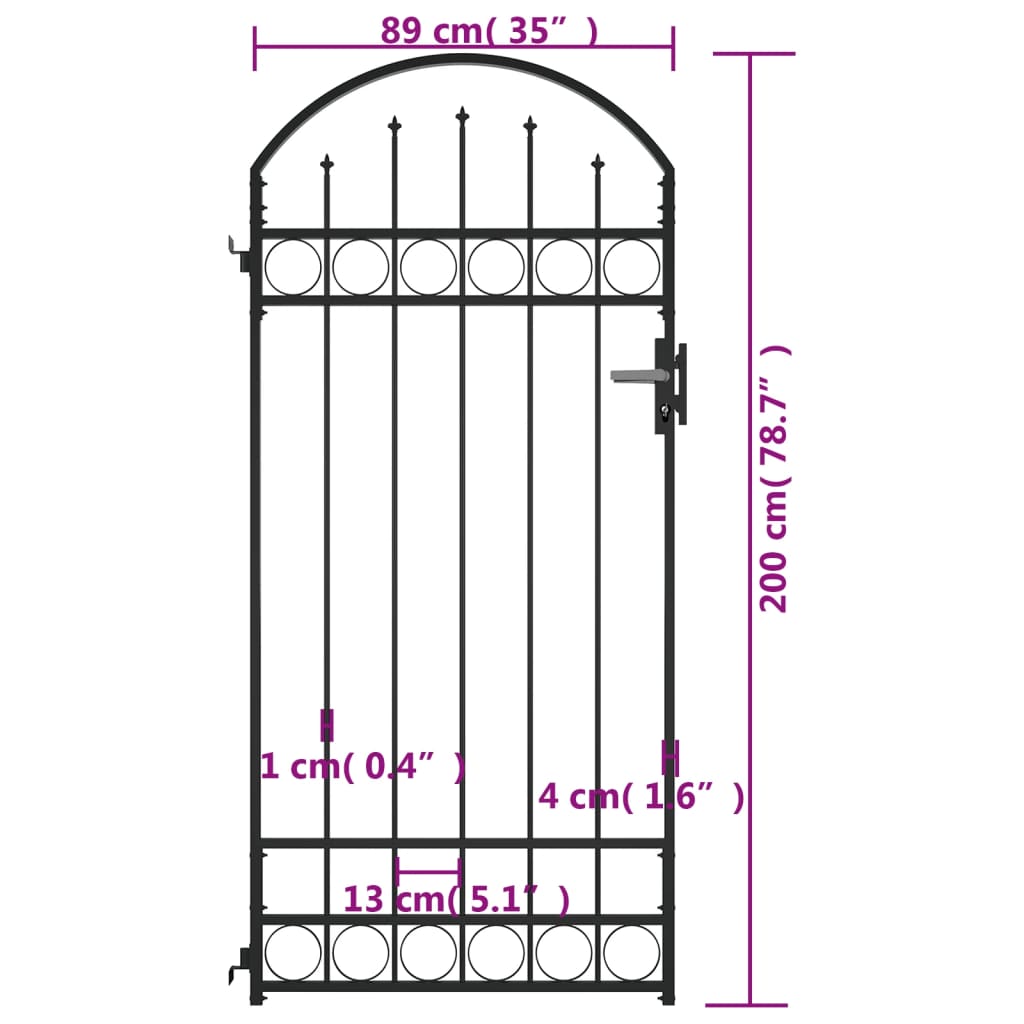 Cancello per Recinzione ad Arco in Acciaio 89x200 cm Nero - homemem39