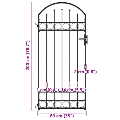 Cancello per recinzione ASSEN con parte superiore ad arco in acciaio 89x200 cm Nero | homemem39