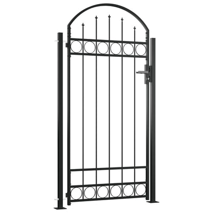 Cancello per Recinzione ad Arco con 2 Pali 105x204 cm Nero - homemem39