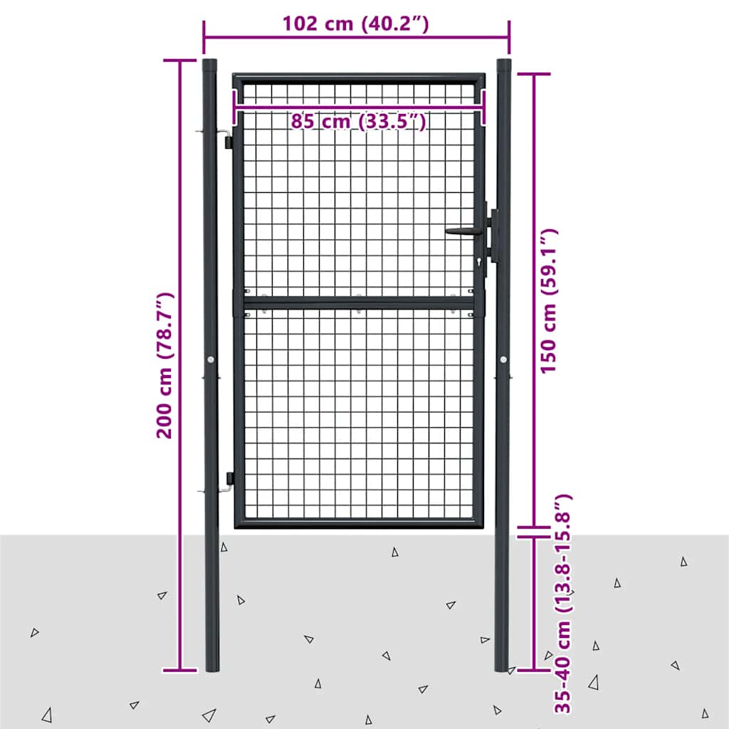 Cancello da Giardino in Rete di Acciaio Zincato 100x150 cm Grigio | homemem39