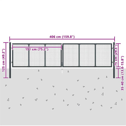 Cancello da Giardino in Rete di Acciaio Zincato 400x75 cm Grigio | homemem39