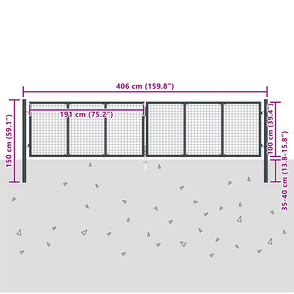 Cancello da Giardino in Rete di Acciaio Zincato 400x100 cm Grigio | homemem39