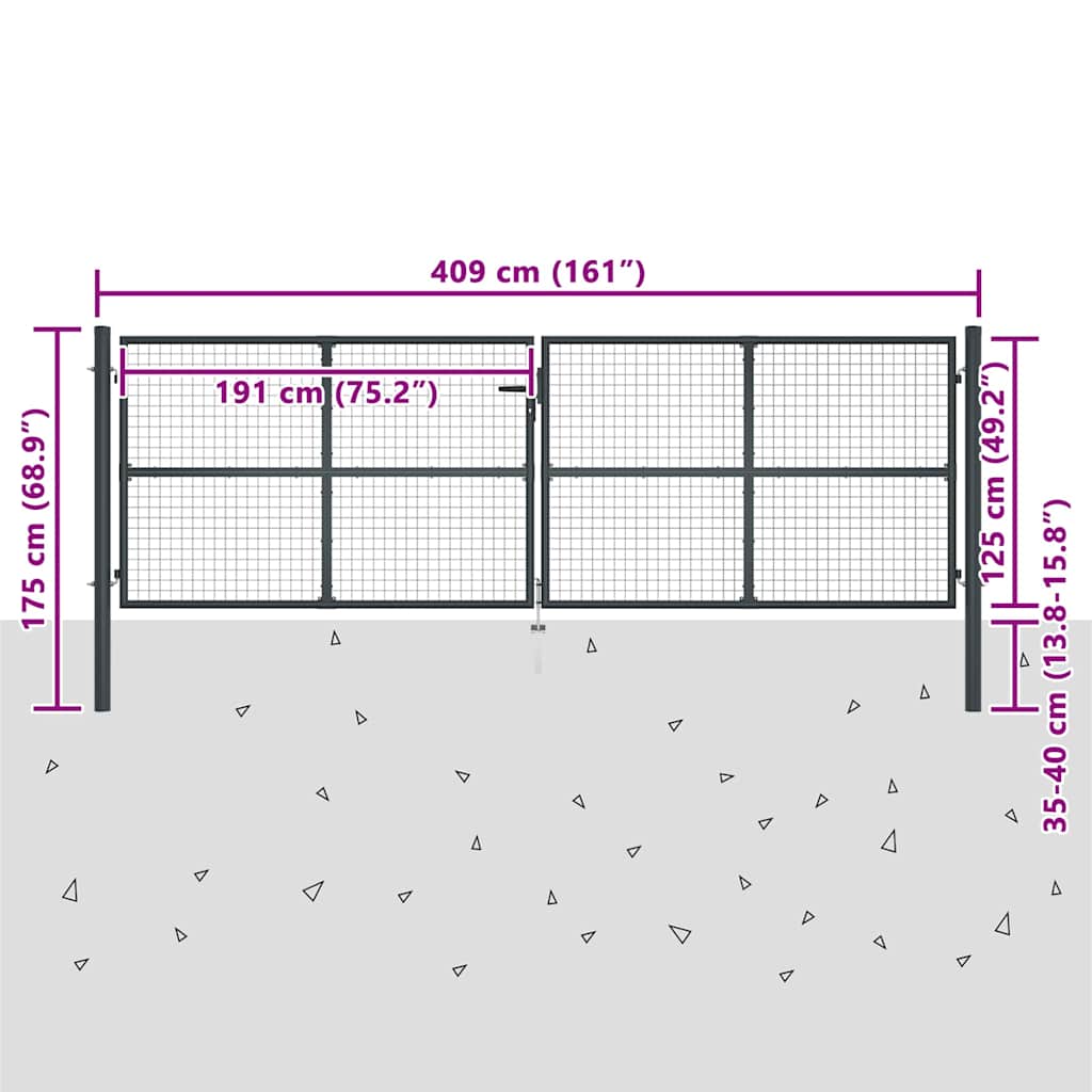 Cancello da Giardino in Rete di Acciaio Zincato 400x125 cm Grigio | homemem39