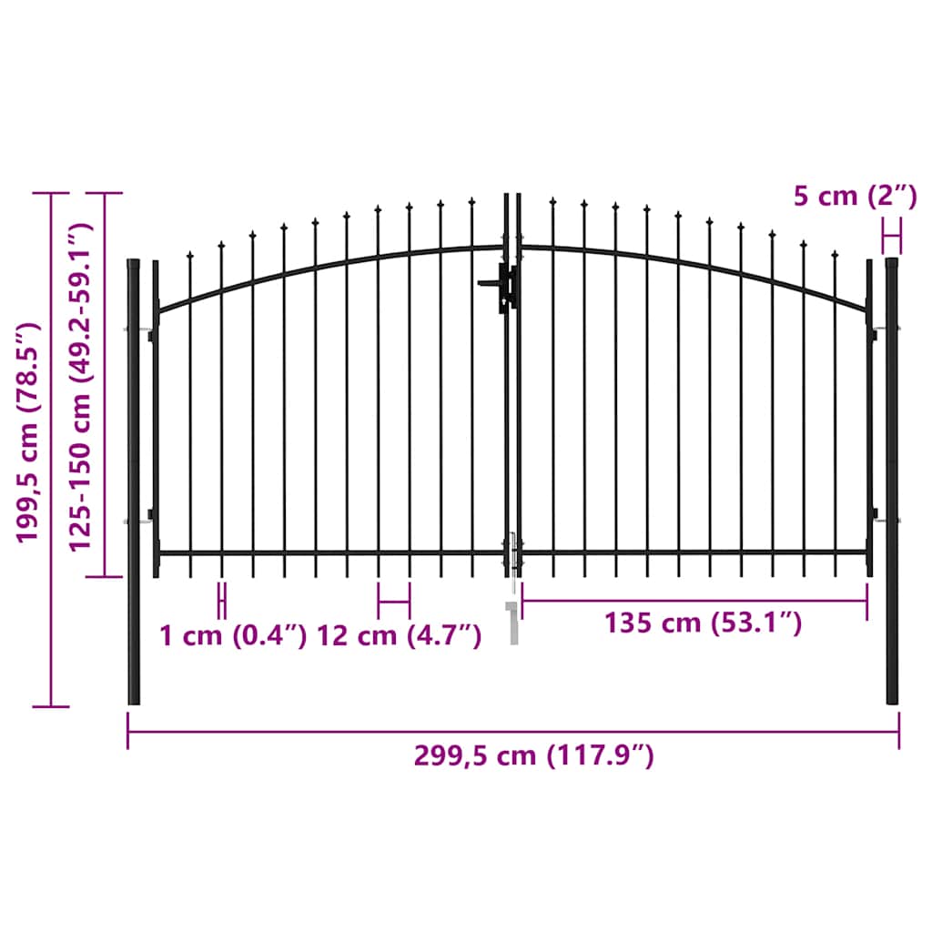 Cancello per recinzione Woerden Doppia porta con punta superiore 299,5x199,5 cm | homemem39