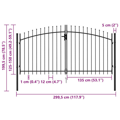 Cancello per recinzione Woerden Doppia porta con punta superiore 299,5x199,5 cm | homemem39