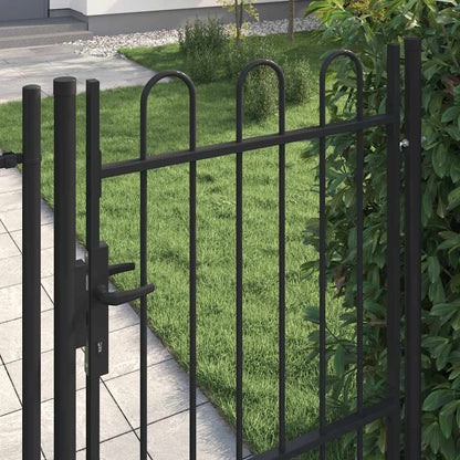 Cancello per recinzione BOXTEL porta singola con parte superiore ad arco in acciaio 1x1,5 m Nero | homemem39