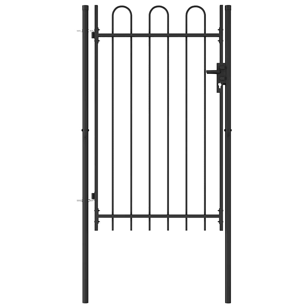 Cancello per recinzione BOXTEL porta singola con parte superiore ad arco in acciaio 1x1,5 m Nero | homemem39
