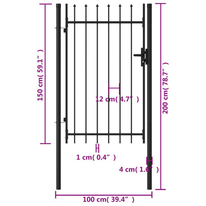 Cancello a Singola Anta con Punte in Acciaio 1x1,5m Nero