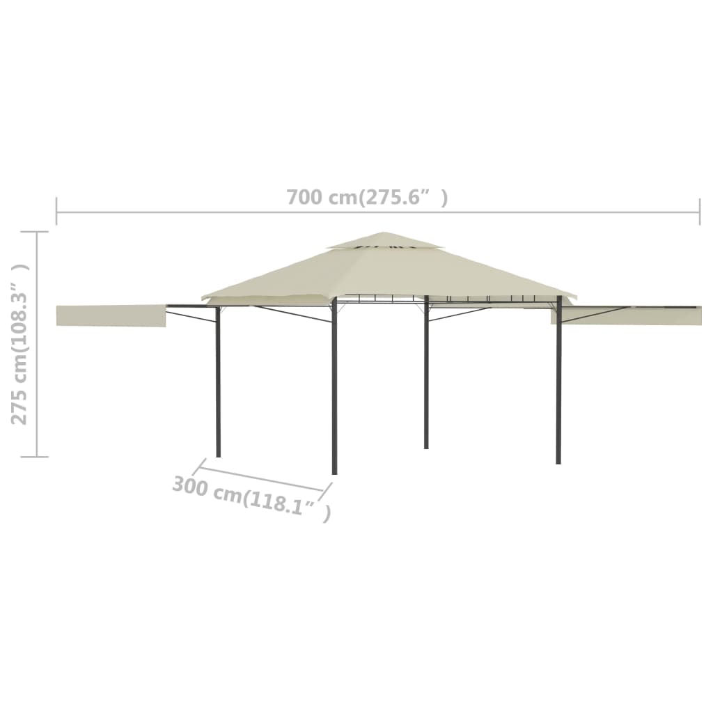 Gazebo con Tetto Doppio Estendibile 3x3x2,75 m Crema 180 g/m²