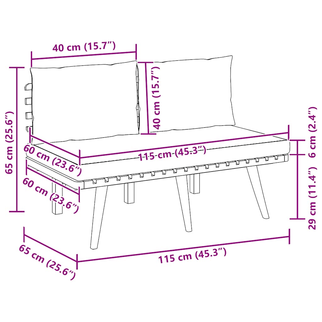 Panca da Giardino con Cuscini 115 cm in Legno Massello Acacia - homemem39