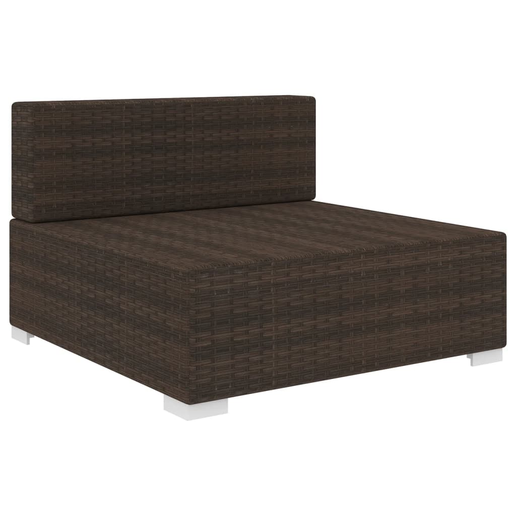 Seduta Centrale Modulare con Cuscini in Polyrattan Marrone