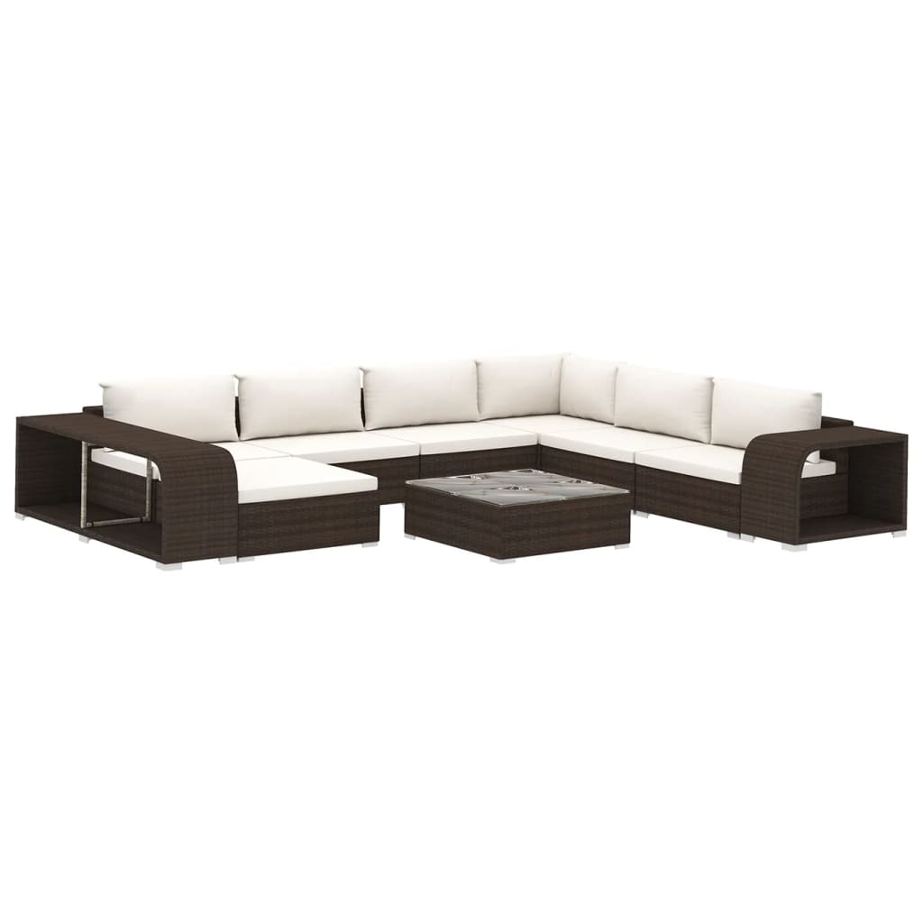 Set Divani da Giardino 10 pz con Cuscini in Polyrattan Marrone | homemem39