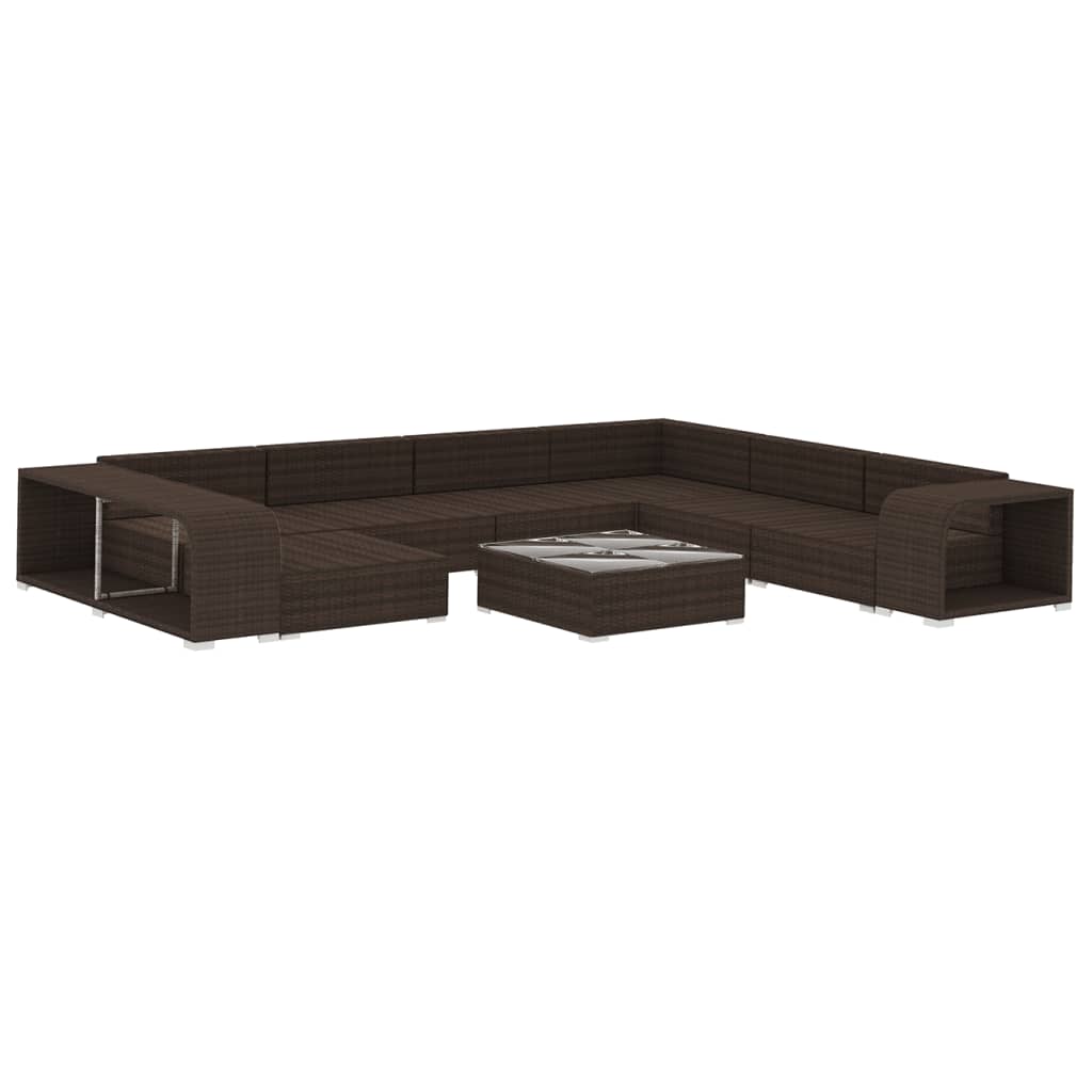 Set Divani da Giardino 10 pz con Cuscini in Polyrattan Marrone | homemem39
