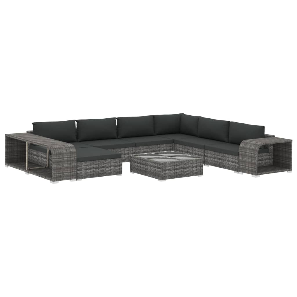 Set Divani da Giardino 10 pz con Cuscini in Polyrattan Grigio | homemem39