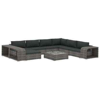 Set Divani da Giardino 10 pz con Cuscini in Polyrattan Grigio | homemem39