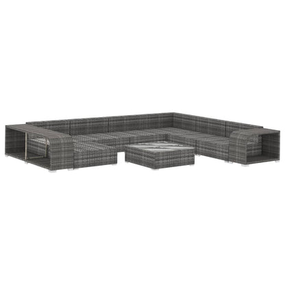 Set Divani da Giardino 10 pz con Cuscini in Polyrattan Grigio | homemem39
