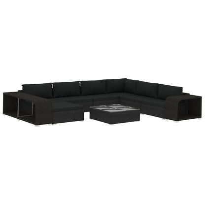 Set Divani da Giardino 10 pz con Cuscini in Polyrattan Nero | homemem39