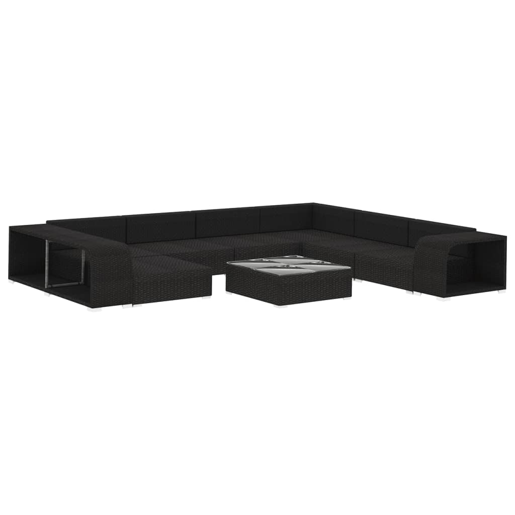 Set Divani da Giardino 10 pz con Cuscini in Polyrattan Nero | homemem39