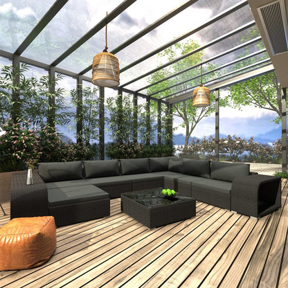 Set Divani da Giardino 10 pz con Cuscini in Polyrattan Nero | homemem39