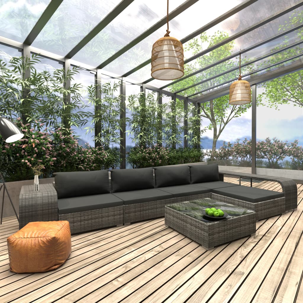 Set Divani da Giardino 8 pz con Cuscini in Polyrattan Grigio | homemem39