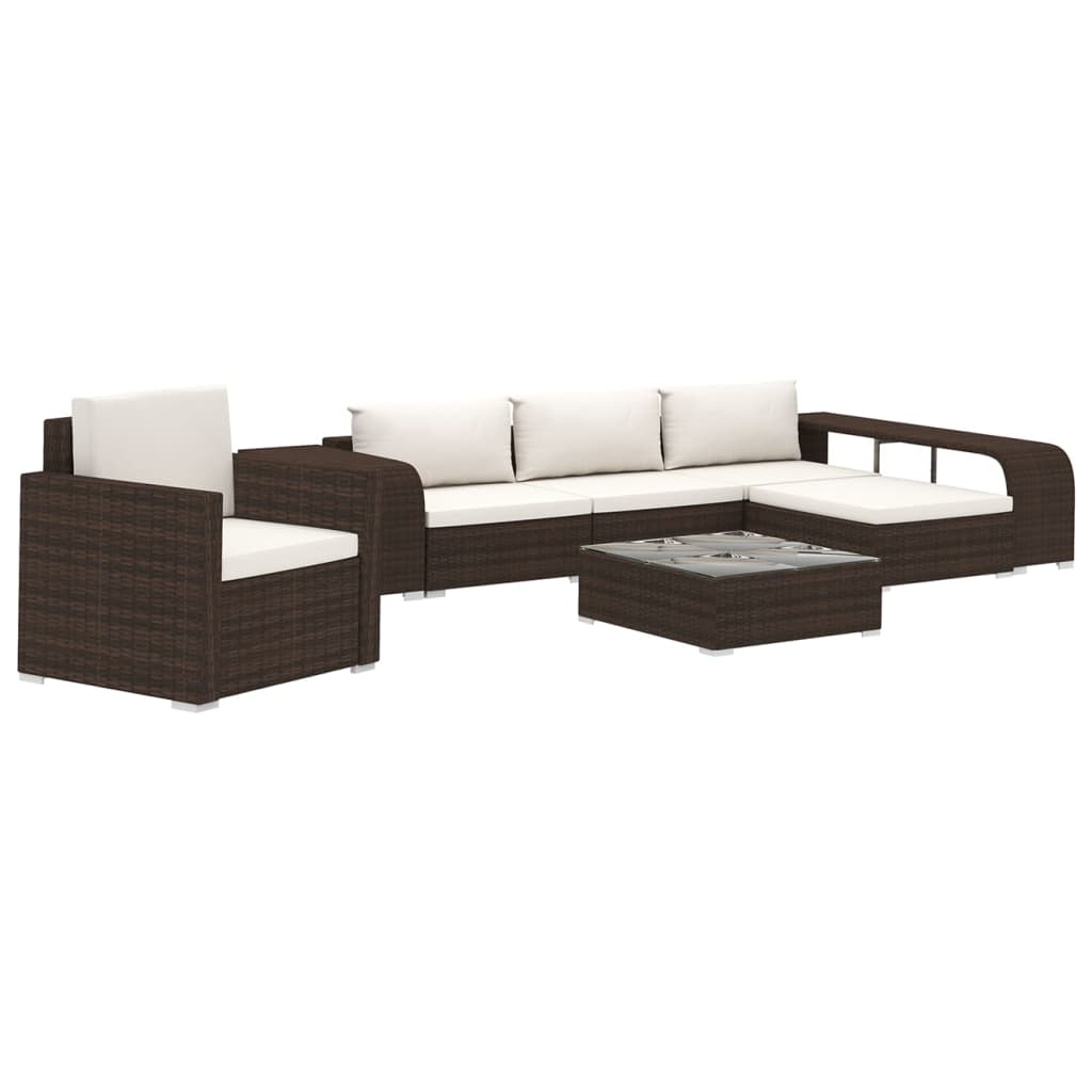 Set Divani da Giardino 8 pz con Cuscini in Polyrattan Marrone | homemem39