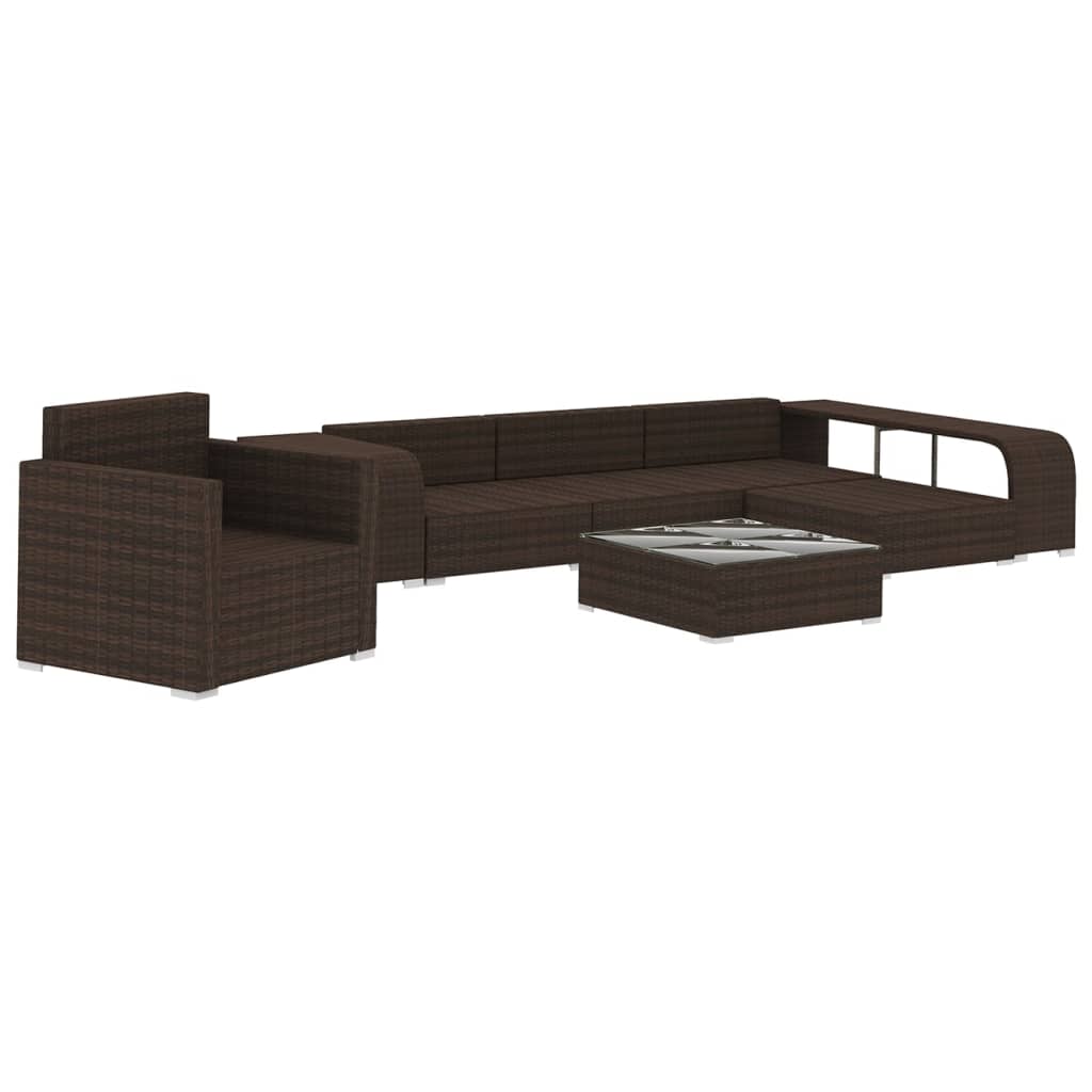 Set Divani da Giardino 8 pz con Cuscini in Polyrattan Marrone | homemem39