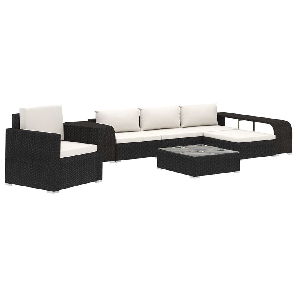 Set Divani da Giardino 8 pz con Cuscini in Polyrattan Nero | homemem39