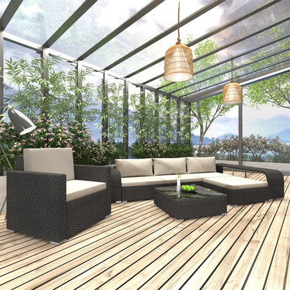 Set Divani da Giardino 8 pz con Cuscini in Polyrattan Nero | homemem39