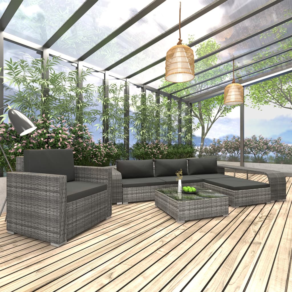 Set Divani da Giardino 8 pz con Cuscini in Polyrattan Grigio | homemem39