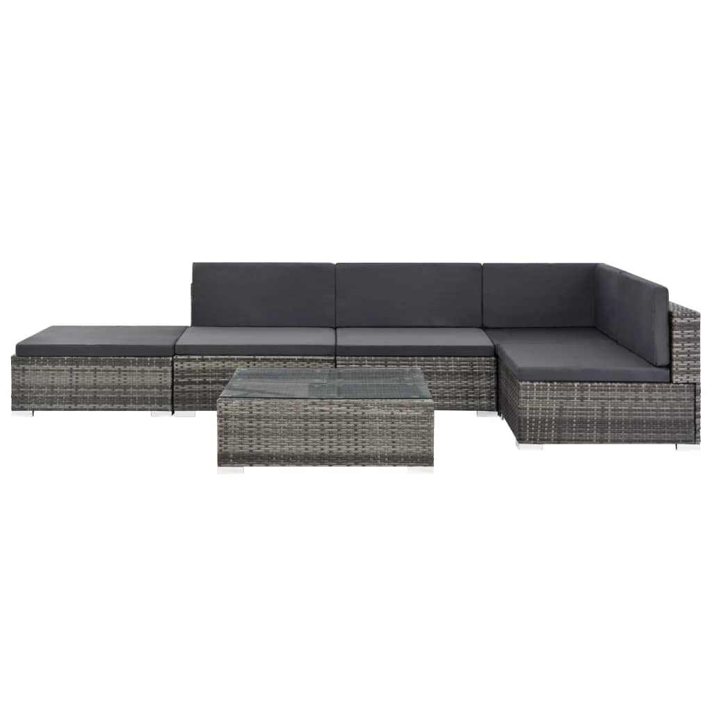 Set Divani da Giardino 6 pz con Cuscini in Polyrattan Grigio | homemem39