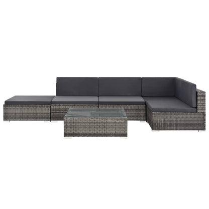 Set Divani da Giardino 6 pz con Cuscini in Polyrattan Grigio | homemem39