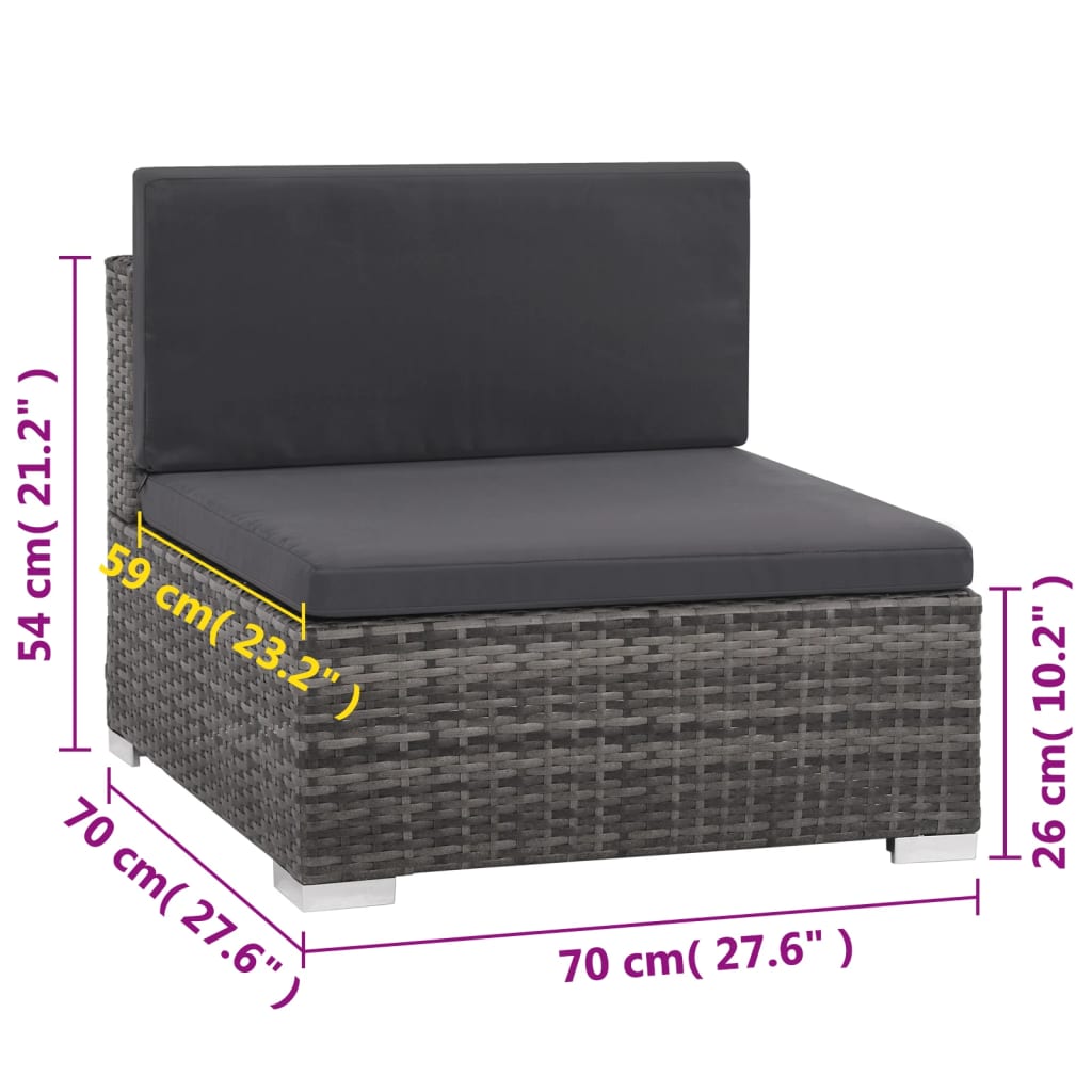 Set Divani da Giardino 6 pz con Cuscini in Polyrattan Grigio | homemem39