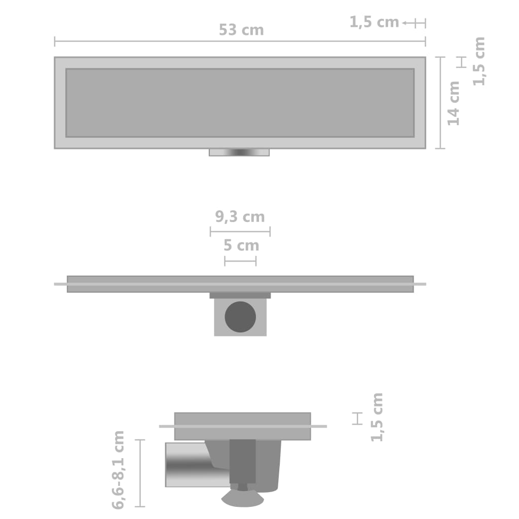 2-in-1 Shower Drain with Cover 53x14 cm in Stainless Steel