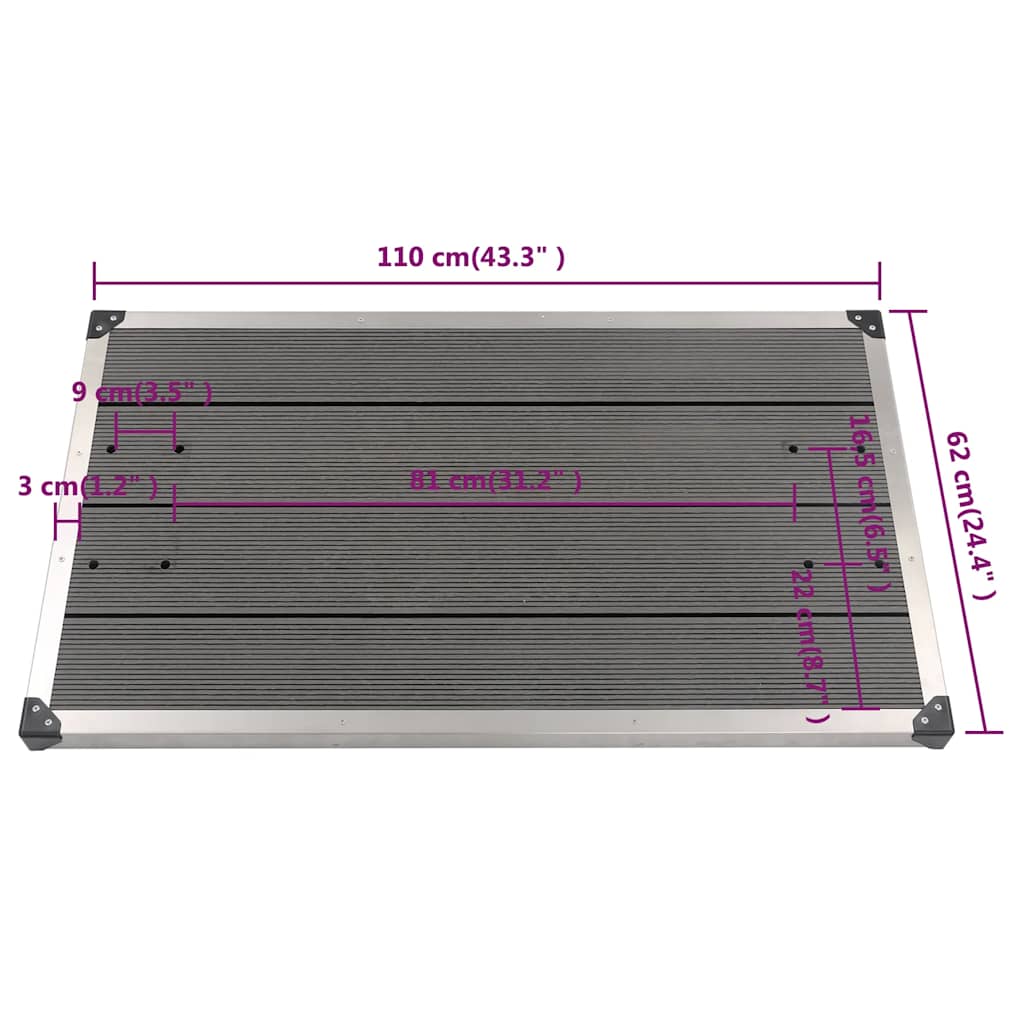 Piatto Doccia da Esterni in Acciaio Inox WPC 110x62 cm Grigio