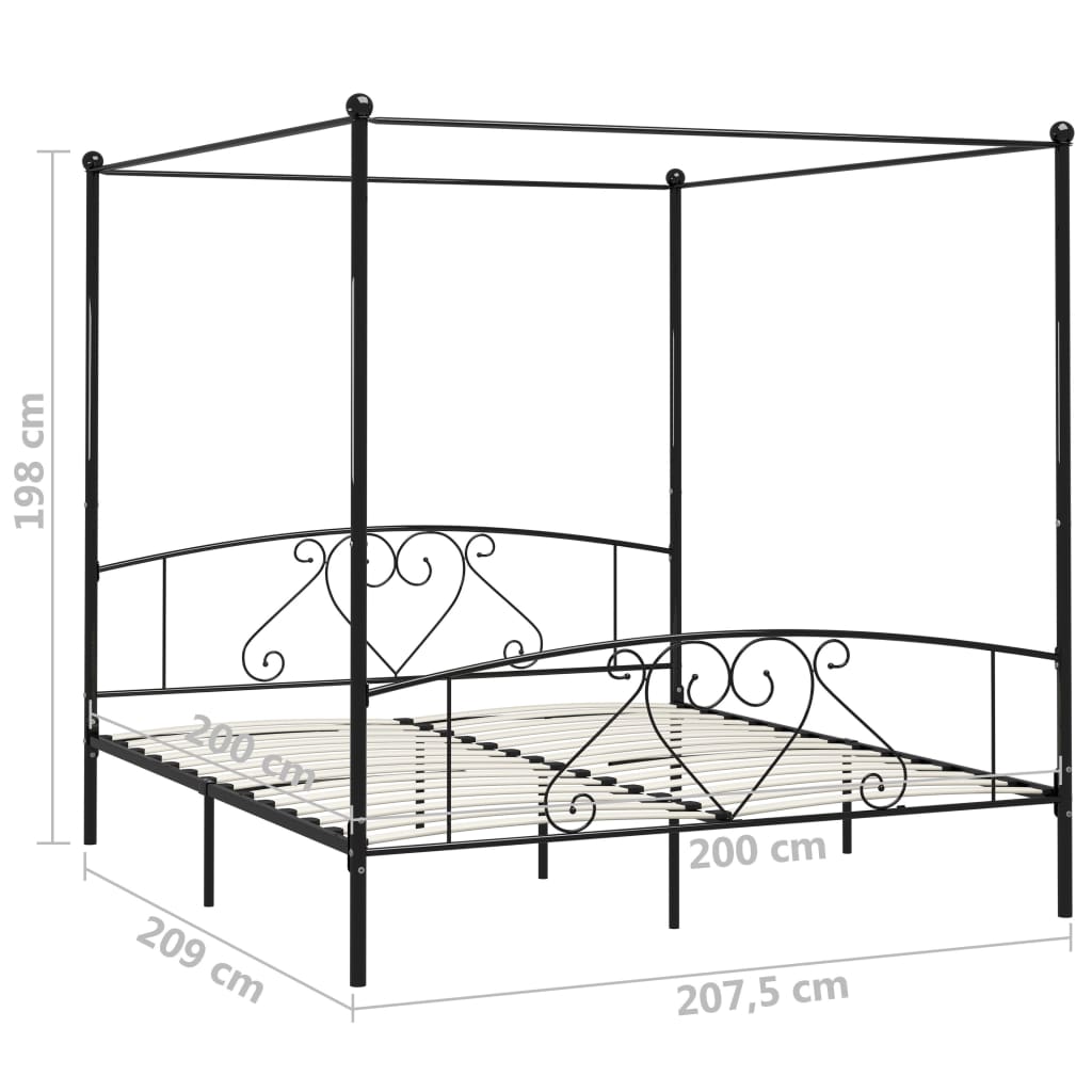 Giroletto Baldacchino senza Materasso Nero 200x200 cm Metallo | homemem39
