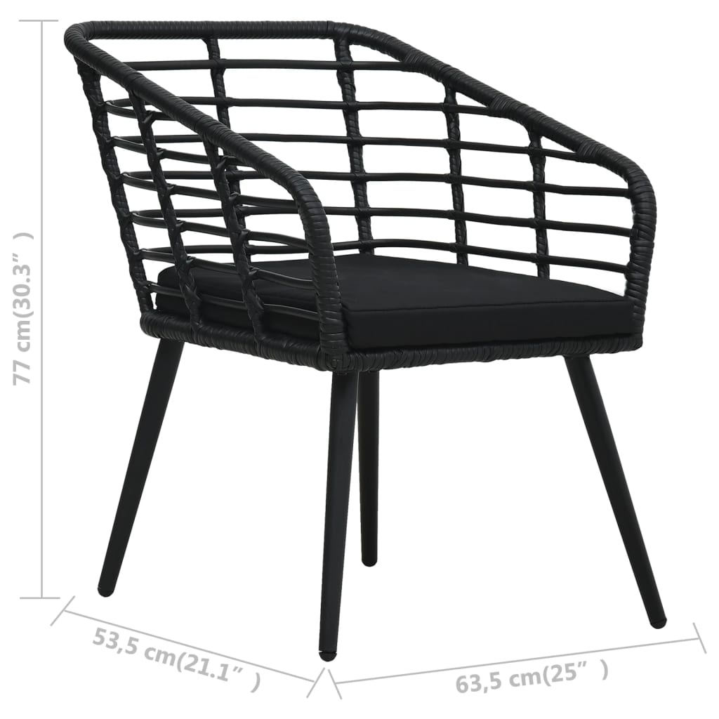 Sedie da Giardino con Cuscini 2 pz in Polyrattan Nere - homemem39